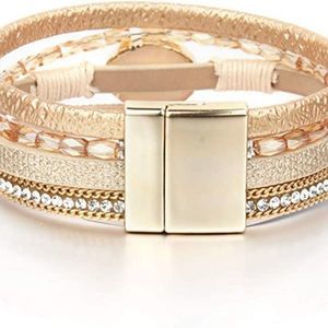 FANCY SHINY Leather Wrap Bracelet  Cuff Bracelets Crystal Bead Bracelet